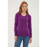 Fashion Friends Bisiklet Yaka Slim Fit Ince Triko Kazak Bayan Kazak 23K0779K1 - Mor - XS