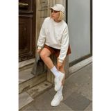 Fashion Friends Bisiklet Yaka Taşlı Ekru Kadın Sweatshirt, S Beden