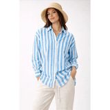 Fashion Friends Çizgili Kadın Gömlek 26Y0670K1 - XL - Mavi