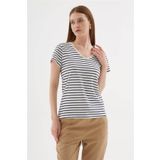 Fashion Friends Çizgili Lacivert Kadın T-shirt 25y0478k1