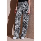 Fashion Friends Desenli Regular Fit Yüksek Bel Bol Paça Bayan Pantolon 25Y0179K1 EKRU