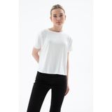 Fashion Friends Dökümlü Viskon Crop Bluz Ekru