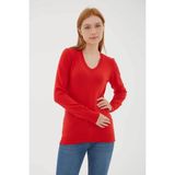 Fashion Friends Esnek V Yaka Kırmızı Kadın Kazak 25K0778K1