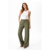 Fashion Friends Geniş Paça Keten Haki Kadın Pantolon 26Y0608K1