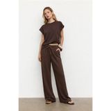 Fashion Friends Geniş Paça Keten Kahverengi Kadın Pantolon 26Y0608K1