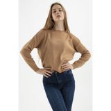 Fashion Friends Kadın Düşük Omuzlu Kazak - XL - Bej