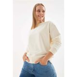 FASHION FRIENDS Kadın Ekru Sweatshirt, Bisiklet Yaka, Uzun Kol, Oversize, L Beden