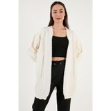 FASHION FRIENDS Kadın Ekru Uzun Oversize Hırka, S Beden