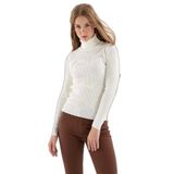 Fashion Friends Kadın Fitilli Balıkçı Yaka Kazak 23K0288K1 Ekru XS