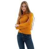 Fashion Friends Kadın Fitilli Balıkçı Yaka Kazak 23K0288K1 Hardal S