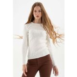 Fashion Friends Kadın Fitilli Bisiklet Yaka Kazak 23K0290K1 Ekru S