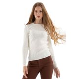 Fashion Friends Kadın Fitilli Bisiklet Yaka Kazak 23K0290K1 Ekru XXL
