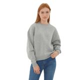 FASHION FRIENDS Kadın Gri Melanj Sweatshirt, Bisiklet Yaka, Oversize, XL