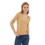 Fashion Friends Kadın Kare Yaka Saç Örgülü Kazak 23K0405K1 Camel - XS