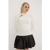 Fashion Friends Kadın Pencere Detaylı Kazak 23K0167K1 Ekru S
