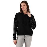 FASHION FRIENDS Kadın Siyah Sweatshirt, Bisiklet Yaka, Oversize, S Beden