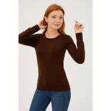 Fashion Friends Kadın U Yaka Kazak 25K0779K1 - Kahve - L