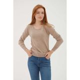 Fashion Friends Kadın U Yaka Kazak 25K0779K1 - Vizon
