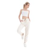 FASHION FRIENDS Kadın Yüksek Bel Jogger Pantolon, Natural, 44 Beden