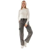 FASHION FRIENDS Kadın Yüksek Bel Slim Fit Pantolon, Antrasit, M
