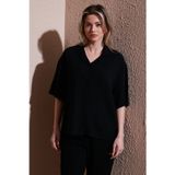 Fashion Friends Keten Karışımlı Standart Fit Kısa Kollu Bayan Gömlek 25Y0605K1 SİYAH
