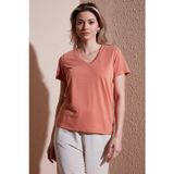Fashion Friends Modal Rahat Kalıp V Yaka Bayan Bluz 26Y0144K1 ORANJ