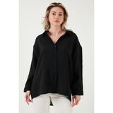 Fashion Friends Oversize Cep Detaylı Uzun Kollu Gömlek Bayan Gömlek 25Y0571K1 - Siyah
