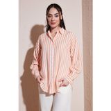 Fashion Friends Pamuklu Çizgili Oversize Uzun Kollu Bayan Gömlek 26Y0670K1 TURUNCU