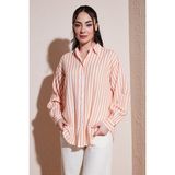 Fashion Friends Pamuklu Çizgili Oversize Uzun Kollu Gömlek Bayan Gömlek 26Y0670K1 - Turuncu