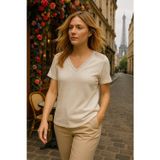 Fashion Friends Pamuklu Regular Fit Dantel Detaylı V Yaka Bayan Bluz 25Y1201K1 NATURAL