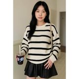 Fashion Friends Rahat Bisiklet Yaka Çizgili Ekru Kadın Kazak 25K0477K1 - M