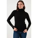 Fashion Friends Regular Fit Balıkçı Yaka Düğme Detaylı Bayan Kazak 25K0024K1 SİYAH
