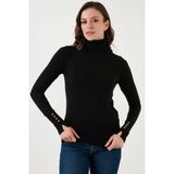 Fashion Friends Regular Fit Balıkçı Yaka Düğme Detaylı Kazak Bayan Kazak 25K0024K1 - Siyah - XL