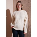 Fashion Friends Regular Fit Bisiklet Yaka İnci Detaylı Bayan Kazak 25K0144K1 EKRU