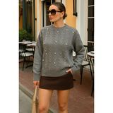 Fashion Friends Regular Fit Bisiklet Yaka Inci Detaylı Kazak Bayan Kazak 25K0144K1 - Ekru