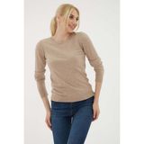 Fashion Friends Regular Fit Bisiklet Yaka Kazak Bayan Kazak 25K0777K1 - Vizon Melanj - 2XL