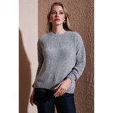 Fashion Friends Regular Fit Bisiklet Yaka Şönil Kazak Bayan Kazak 25K0160K1 - Gri - M