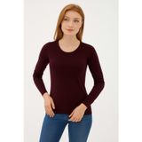 Fashion Friends Regular Fit Bisiklet Yaka Triko Bayan Kazak 25K0779K1 BORDO
