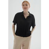 Fashion Friends Regular Fit Cep Detaylı Kısa Kollu Crop Bayan Gömlek 25Y0515K1 SİYAH