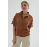 Fashion Friends Regular Fit Cep Detaylı Kısa Kollu Crop Gömlek Bayan Gömlek 25Y0515K1 - XS - Kahverengi
