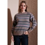 Fashion Friends Regular Fit Desenli Bisiklet Yaka Bayan Kazak 25K0092K1 VİZON