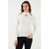 Fashion Friends Regular Fit Dik Yaka Pencere Detaylı Kazak Kadın Kazak 24K0123K1 - Ekru
