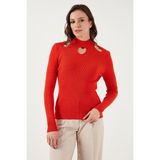 Fashion Friends Regular Fit Dik Yaka Pencere Detaylı Kazak Kadın Kazak 24K0123K1 - XS - Coral