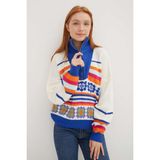 Fashion Friends Regular Fit Kamyoner Yaka Desenli Örme Kazak Bayan Kazak 24K0840K1 - Saks