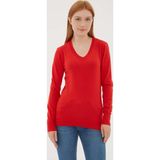 Fashion Friends Regular Fit V Yaka Bayan Kazak 25K0778K1 KIRMIZI