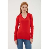 Fashion Friends Regular Fit V Yaka Kazak Bayan Kazak 25K0778K1 - Kırmızı