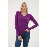 Fashion Friends Regular Fit V Yaka Kazak Bayan Kazak 25K0778K1 - Mor - XL
