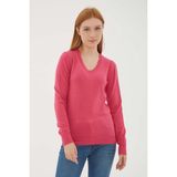 Fashion Friends Regular Fit V Yaka Kazak Kadın Kazak 23K0778K1 - Fuşya