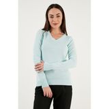 Fashion Friends Regular Fit V Yaka Triko Kazak Bayan Kazak 23K0244K1 - Mint