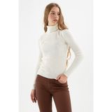 Fashion Friends Slim Fit Balıkçı Yaka Fitilli Triko Kazak Bayan Kazak 24K0288K1 - Ekru - 3XL